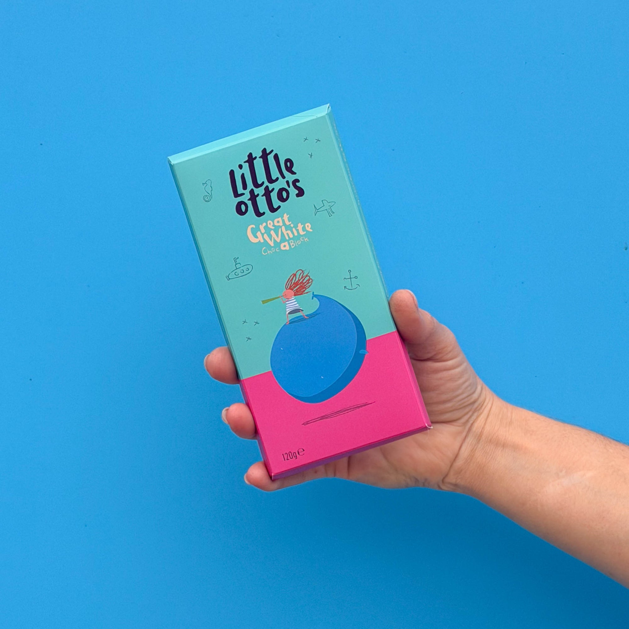 Little Otto's worker holding Great White Choc a Block infront of Busselton blue wall